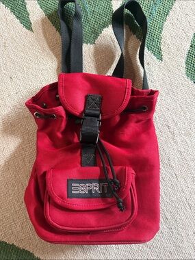 Vintage 90s Esprit Red Canvas Drawstring mini Backpack with Front Pocket